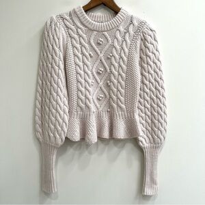 Joie Edita Peplum Cable Knit Sweater Wool In Porcelain Balloon Sleeves Size XS
